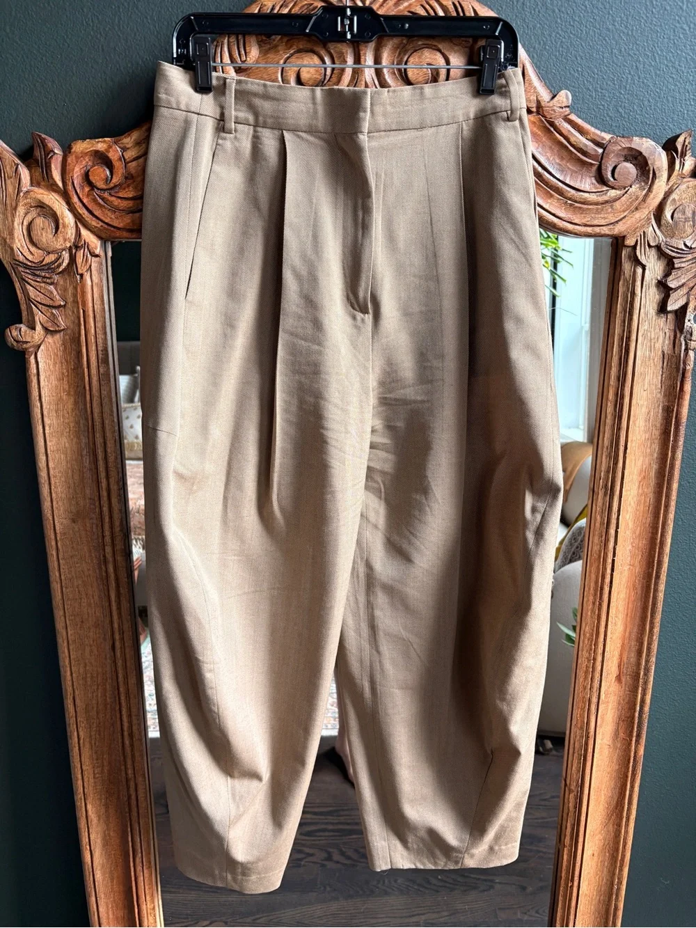 Women’s Tibi Wide-Leg Wool Pleated Pants in Khaki - Picture 11 of 12